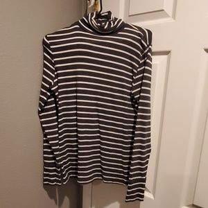 Grey and White Striped Turtle Neck